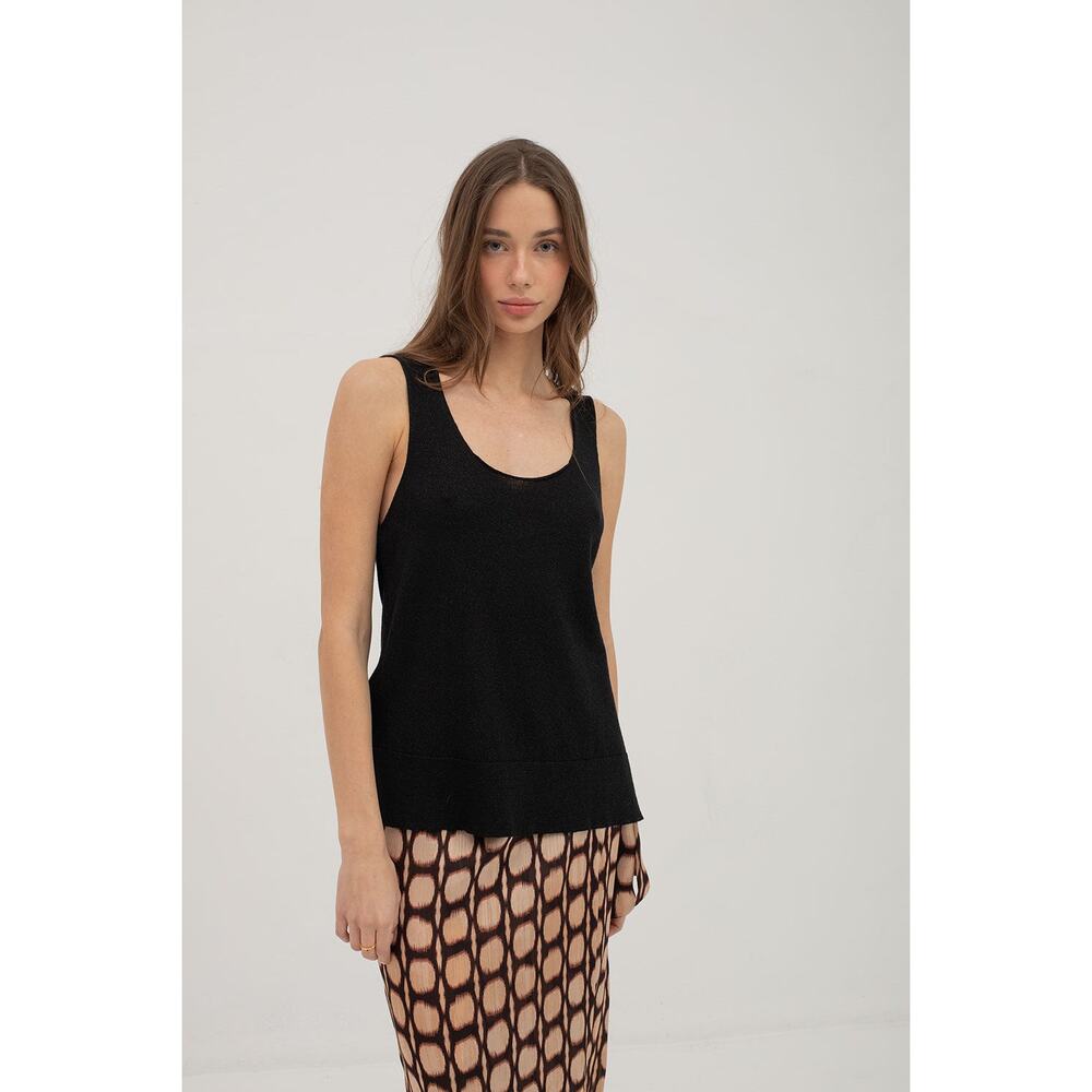 Mus & Bombon Torto Lurex Knit Tank Top Black Shimmer NWT S